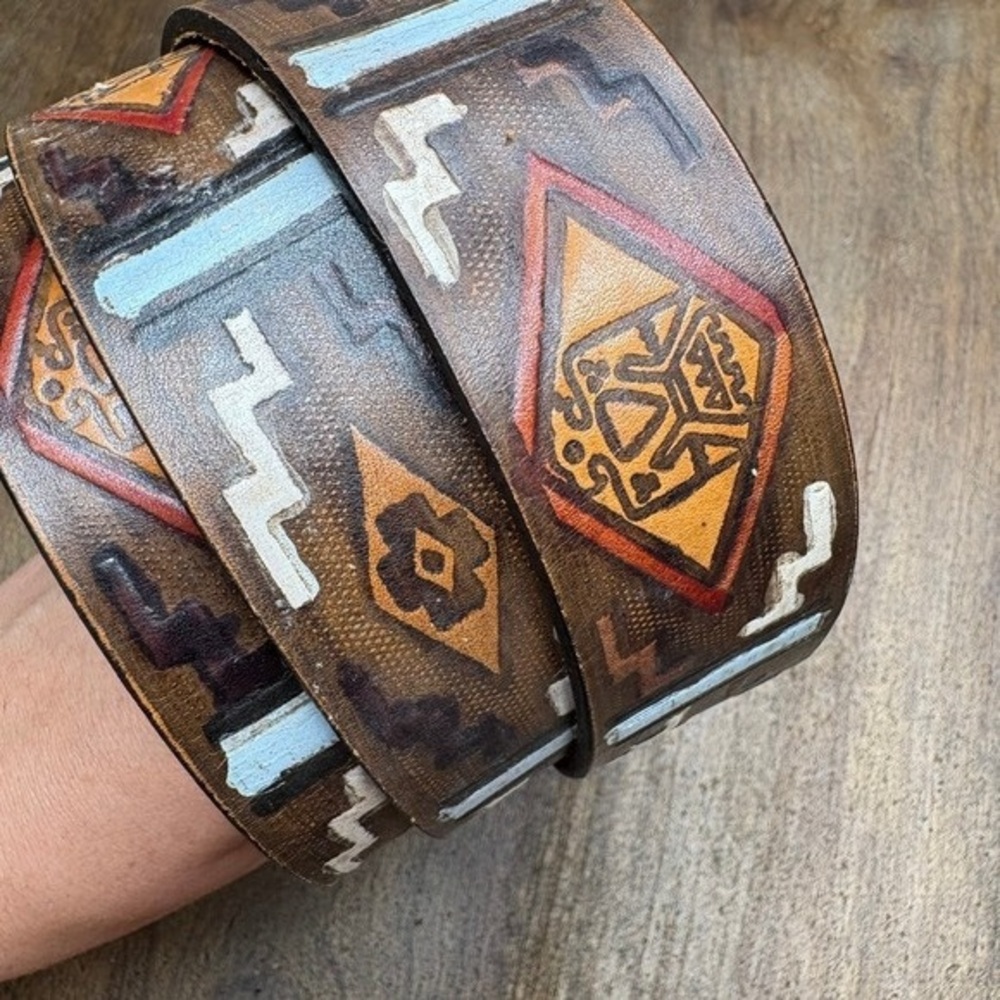 Brown Patterned Leather Belt - image 6